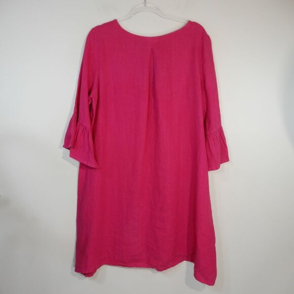 BRYN WALKER Phryne Shift DRESS Pink Linen Crew Neck Ruffled Bell Sleeve NEW $203 - Picture 5 of 8